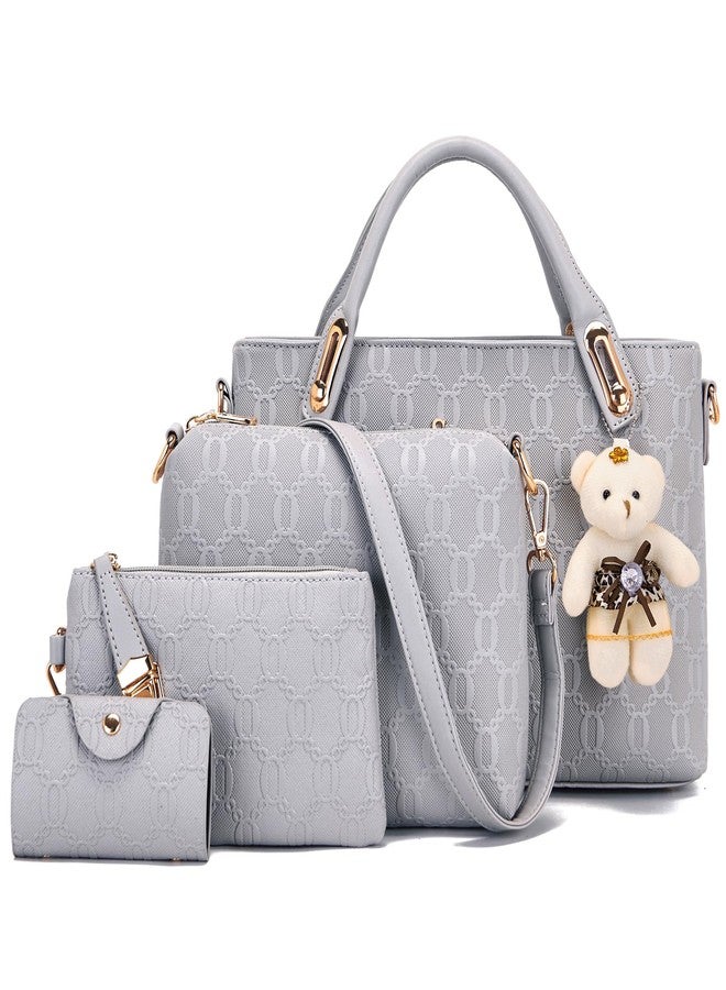 Soperwillton Purse for Women Fashion Medium Shoulder Bag Crossbody Bag Top Handle Tote Handbag Set 4PCS, Grey, Medium - Image 1