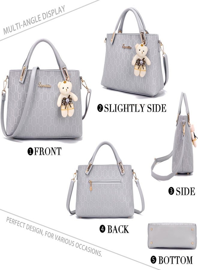 Soperwillton Purse for Women Fashion Medium Shoulder Bag Crossbody Bag Top Handle Tote Handbag Set 4PCS, Grey, Medium - Image 2