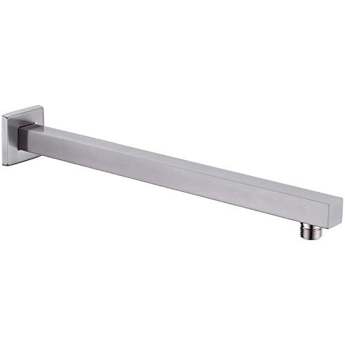 TRUSTMI Square Shower Arm with Flange Heavy Duty Stainless Steel Rainfall Shower Head Extension Pipe, Bathroom Wall Mounted 16 Inch Extender Arm, Brushed Nickel - Image 1