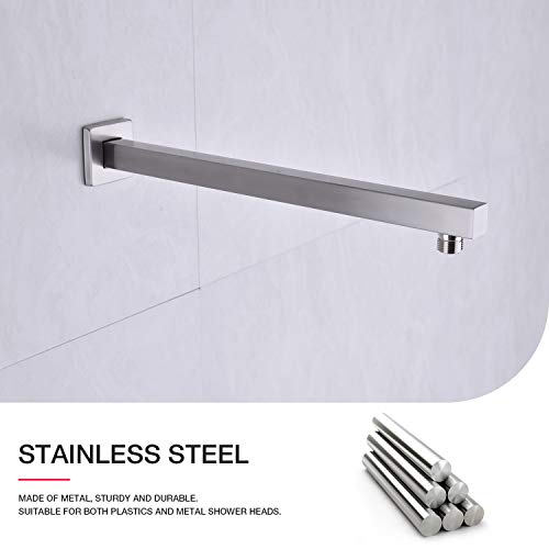 TRUSTMI Square Shower Arm with Flange Heavy Duty Stainless Steel Rainfall Shower Head Extension Pipe, Bathroom Wall Mounted 16 Inch Extender Arm, Brushed Nickel - Image 3