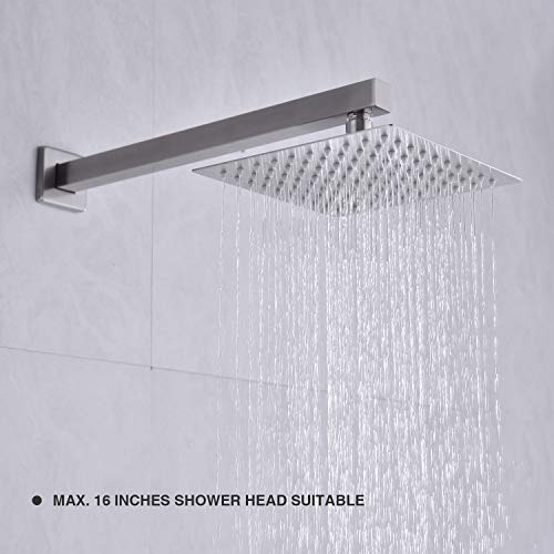 TRUSTMI Square Shower Arm with Flange Heavy Duty Stainless Steel Rainfall Shower Head Extension Pipe, Bathroom Wall Mounted 16 Inch Extender Arm, Brushed Nickel - Image 2