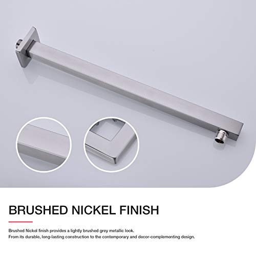TRUSTMI Square Shower Arm with Flange Heavy Duty Stainless Steel Rainfall Shower Head Extension Pipe, Bathroom Wall Mounted 16 Inch Extender Arm, Brushed Nickel - Image 4