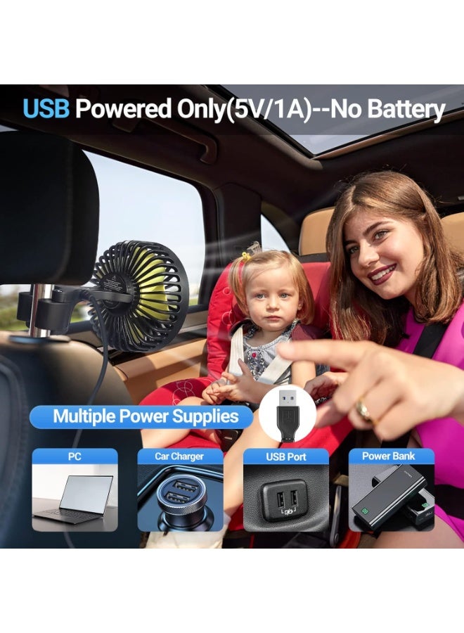 مراوح USB لمقاعد السيارة للأطفال في المقعد الخلفي، مروحة تبريد كهربائية 5V USB لمقاعد السيارة الخلفية للأطفال والركاب (تعمل بالطاقة عبر USB فقط، بدون بطارية) - Image 3