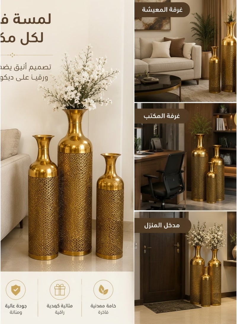 Living 3-Piece Classic Patterned Floor Vase Set with Graduated Heights | Tall Decorative Accent Vases for Home & Office - Image 3