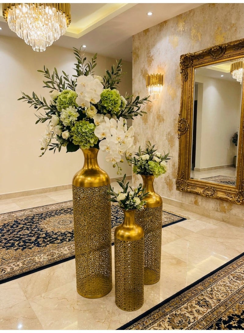 Living 3-Piece Classic Patterned Floor Vase Set with Graduated Heights | Tall Decorative Accent Vases for Home & Office - Image 1