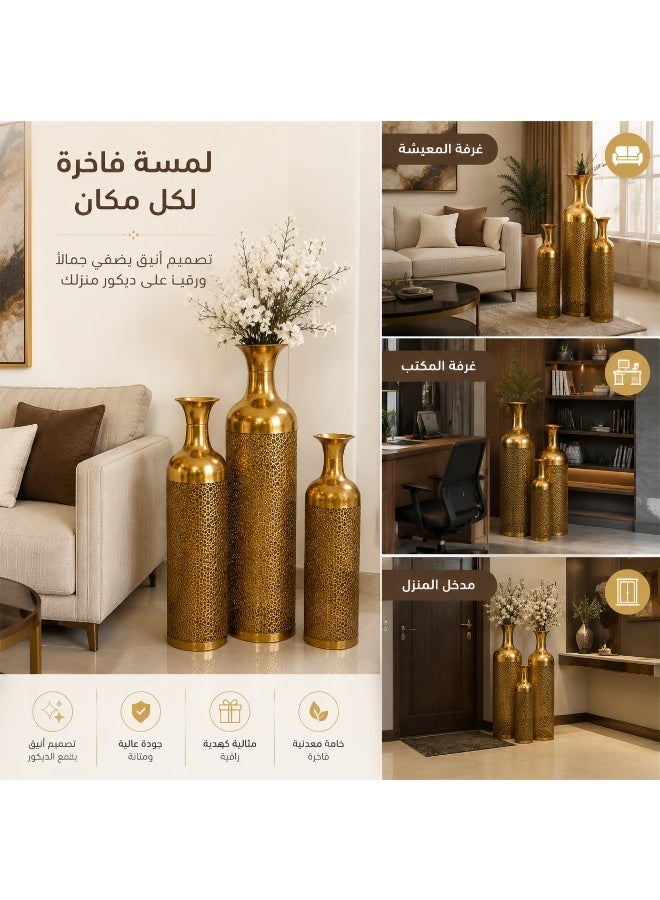 Living 3-Piece Classic Patterned Floor Vase Set with Graduated Heights | Tall Decorative Accent Vases for Home & Office - Image 4