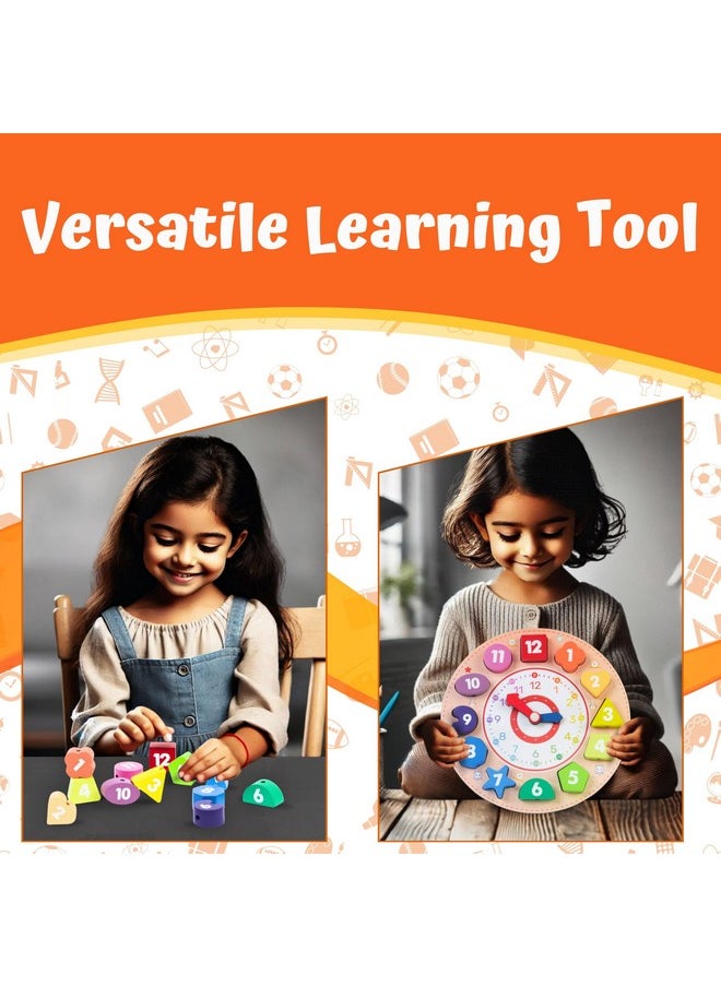 Skillofun SKILLOFUN Wooden Learning Clock, Kids Educational Toy with Rotating Hands - Teaches Fine Motor Skills, Numbers, Colors & Time Concepts - Engaging, Safe Educational Tool for Early Learning  - Image 4