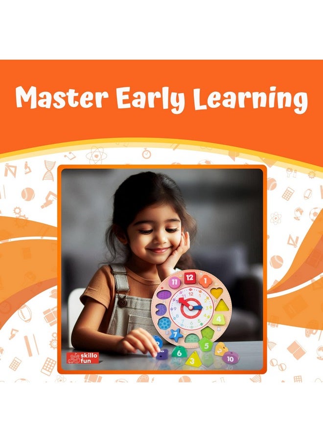 Skillofun SKILLOFUN Wooden Learning Clock, Kids Educational Toy with Rotating Hands - Teaches Fine Motor Skills, Numbers, Colors & Time Concepts - Engaging, Safe Educational Tool for Early Learning  - Image 2