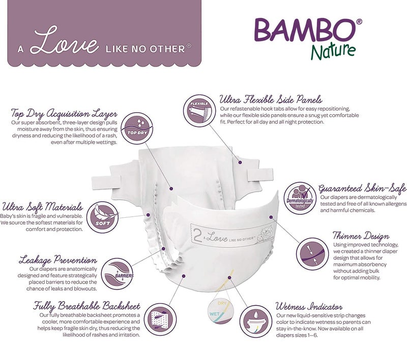 بامبو نيتشر Bambo Nature Hypoallergenic Baby Diapers, Eco-Labelled Sustainable Diapers, Enhanced Leakage Protection, Totally Chlorine-free, Skin Friendly, and Super Absorbent - Size 2 (192 Count) - Image 4
