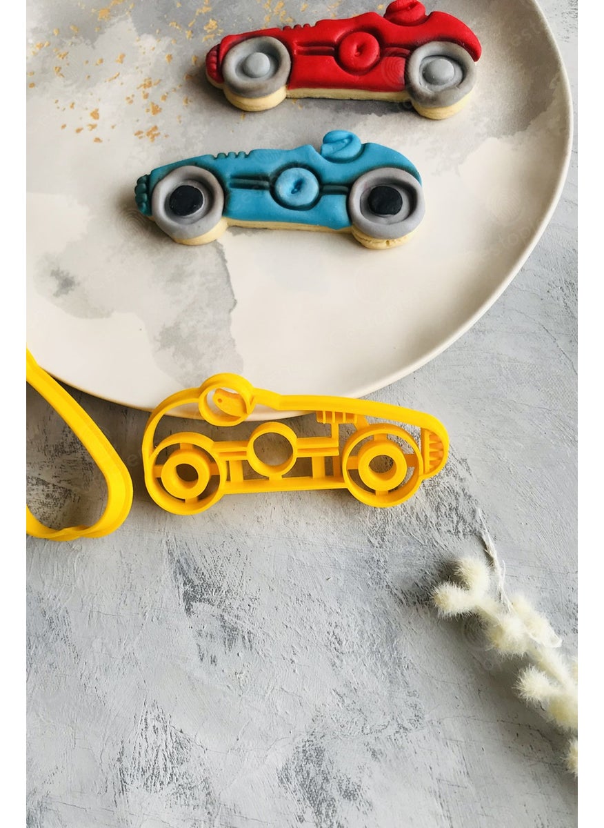 Cestopieno - Race Car Dough Shaper Pattern and Frame / Yellow / 1 Piece / 6X11 cm - Image 1