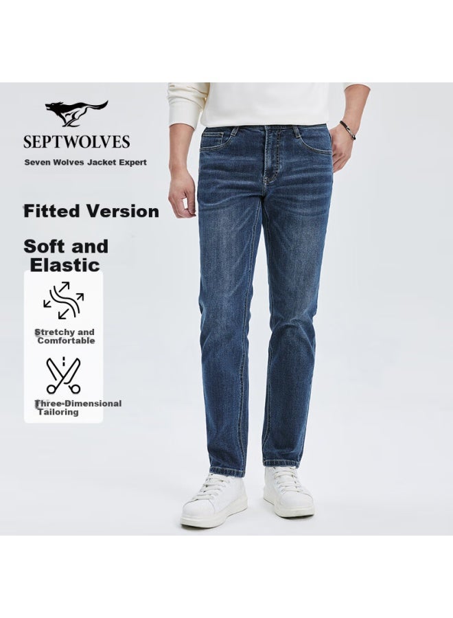 Septwolves Seven Wolves Men's Jeans Autumn Fashion Casual Basic Washed Slim Fit Pants Youth Trendy Trousers - Image 1