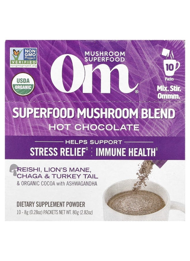 Om Mushrooms Om Mushrooms, Superfood Mushroom Blend, Hot Chocolate , 10 Packets, 0.28 oz (8 g) Each  - Image 1