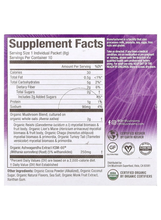 Om Mushrooms Om Mushrooms, Superfood Mushroom Blend, Hot Chocolate , 10 Packets, 0.28 oz (8 g) Each  - Image 2