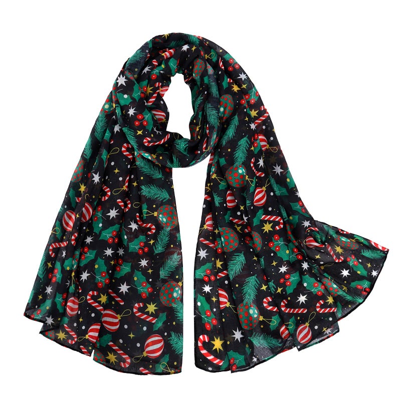 E-Clover Christmas Scarf for Women Lightweight Green Black Scarves Winter Fashion Shawl Wraps Head Scarf Neck Scarf - Image 1