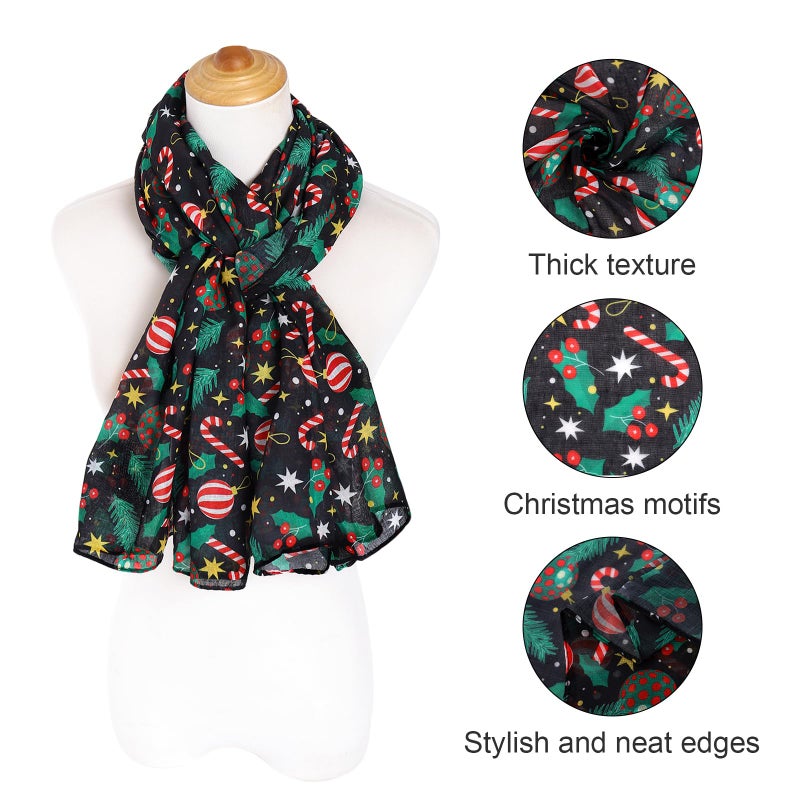 E-Clover Christmas Scarf for Women Lightweight Green Black Scarves Winter Fashion Shawl Wraps Head Scarf Neck Scarf - Image 2