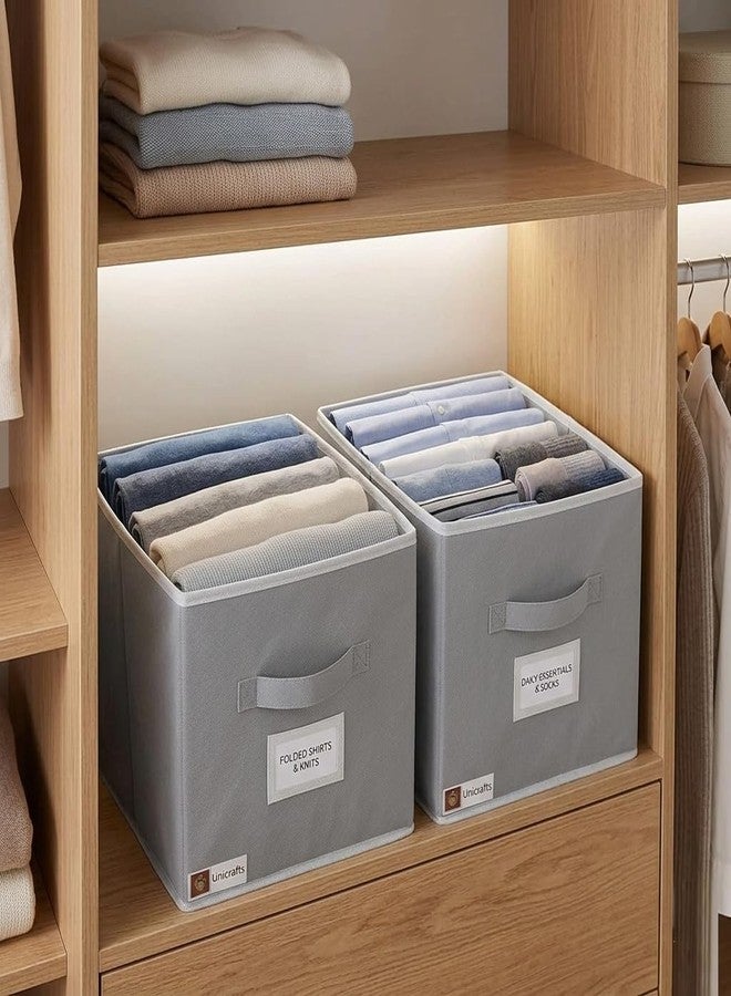 UNICRAFTS UNICRAFT Storage Box Organizer (Set of 2, Grey) | Foldable Clothes, Toys & Files Storage Boxes | Multipurpose Fabric Organizer for Wardrobe, Closet, Office & Home - Image 3