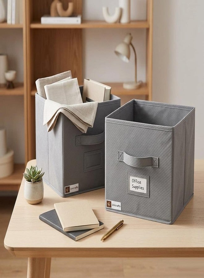 UNICRAFTS UNICRAFT Storage Box Organizer (Set of 2, Grey) | Foldable Clothes, Toys & Files Storage Boxes | Multipurpose Fabric Organizer for Wardrobe, Closet, Office & Home - Image 4