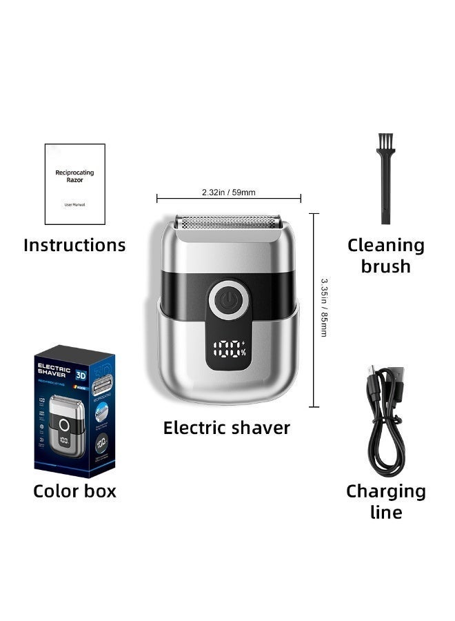 BABONA Mini Electric Shaver for Men Portable Foil Razor, USB-C Rechargeable Wet & Dry Beard Trimmer with Magnetic Head, IPX7 Waterproof Travel Grooming Razor with LED Display (Silver) - Image 3