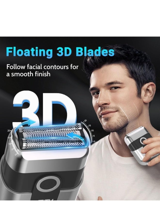 BABONA Mini Electric Shaver for Men Portable Foil Razor, USB-C Rechargeable Wet & Dry Beard Trimmer with Magnetic Head, IPX7 Waterproof Travel Grooming Razor with LED Display (Silver) - Image 2