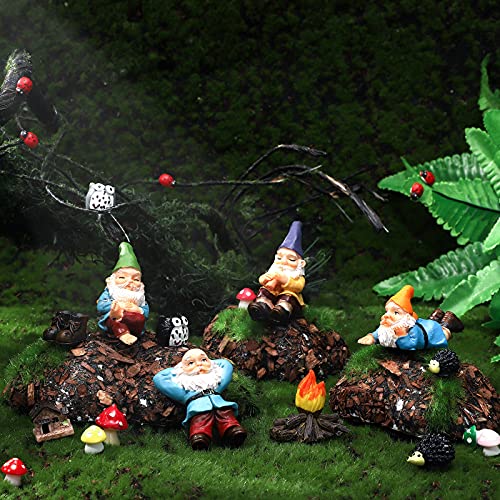 Jetec Gnomes Fairy Resin Statues Miniature Garden Accessories Mini Dwarf Figurine Fairy Miniature Ornament DIY Kit Micro Landscape Ornaments for Outdoor Indoor Patio Yard Lawn Garden Fire Gnomes