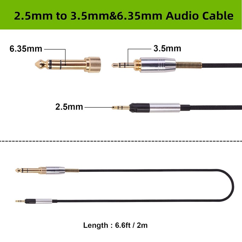 سايبومور كابل HD560s مع محول مقفل، أسلاك تمديد من نوع AUX بمقاسات 3.5مم و6.35مم إلى 2.5مم، متوافقة مع سماعات Sennheiser HD558، HD518، HD598، HD598SE، HD598Cs، HD598SR، HD599، HD569، HD579 (طول الكابل: 6.6 قدم). - Image 2