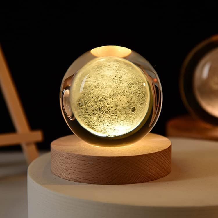 fizzytech 3D Crystal Moon Lamp – Engraved Crystal Ball LED Night Light with Wooden Base, USB Powered, Ideal for Home & Office Décor, Birthday Gift for Adults (Warm White) - Image 1