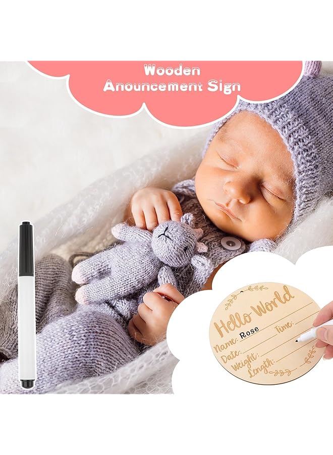 erorex Baby Birth Announcement Sign Wooden Baby Birth Sign With Marker Pen And Ink Pad Double Sided Boho Sun Newborn Announcement Sign For Baby Hand And Footprints Baby Shower Keepsake - Image 5