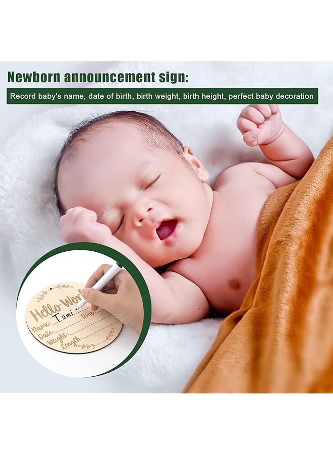erorex Baby Birth Announcement Sign Wooden Baby Birth Sign With Marker Pen And Ink Pad Double Sided Boho Sun Newborn Announcement Sign For Baby Hand And Footprints Baby Shower Keepsake - Image 4
