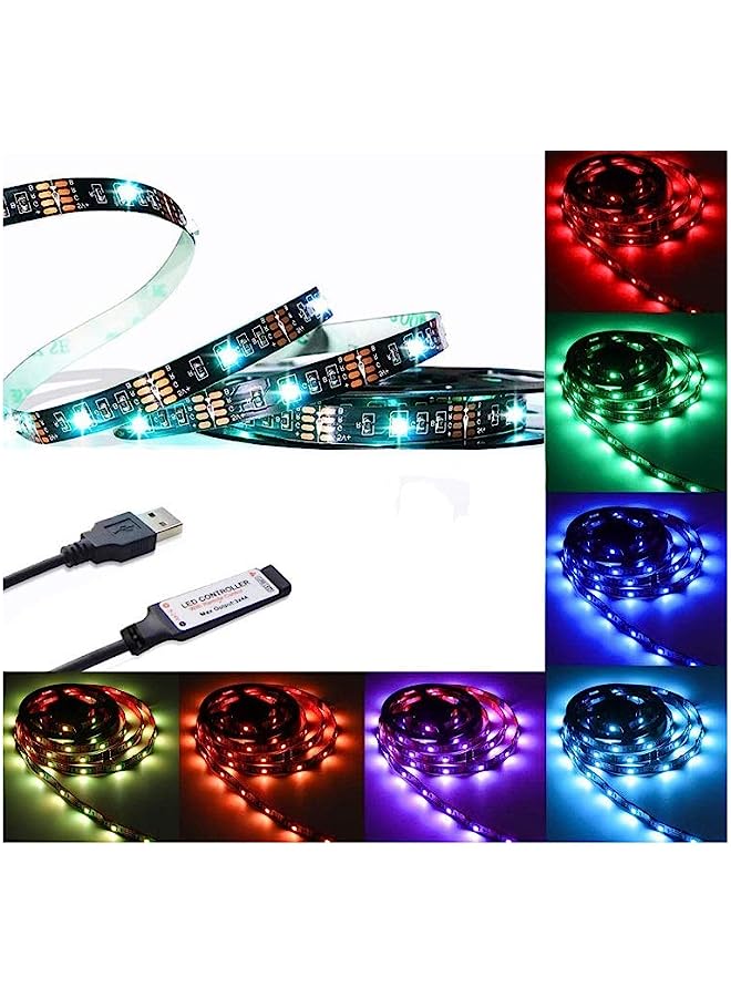erorex LED RGB Light Strip Waterproof Lamp with 24 Key Remote Control 5050 (5V 2m Length 1m, Multicolour) - Image 1