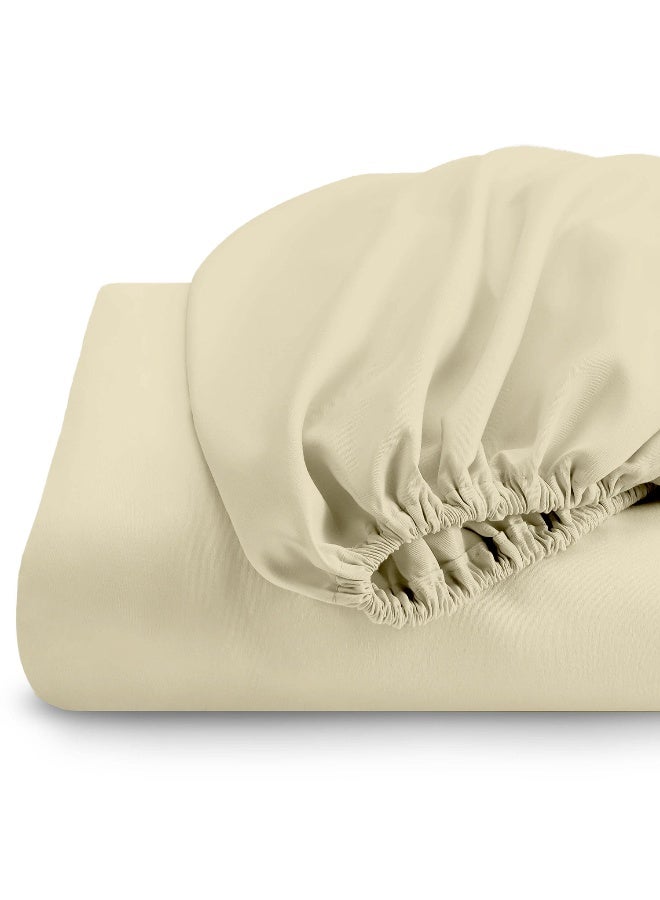 Rest Fitted Bedsheet 160x200+30cm Breathable Plush Beige Fabric with Deep Pockets Machine Washable for Optimal Protection  - Image 1