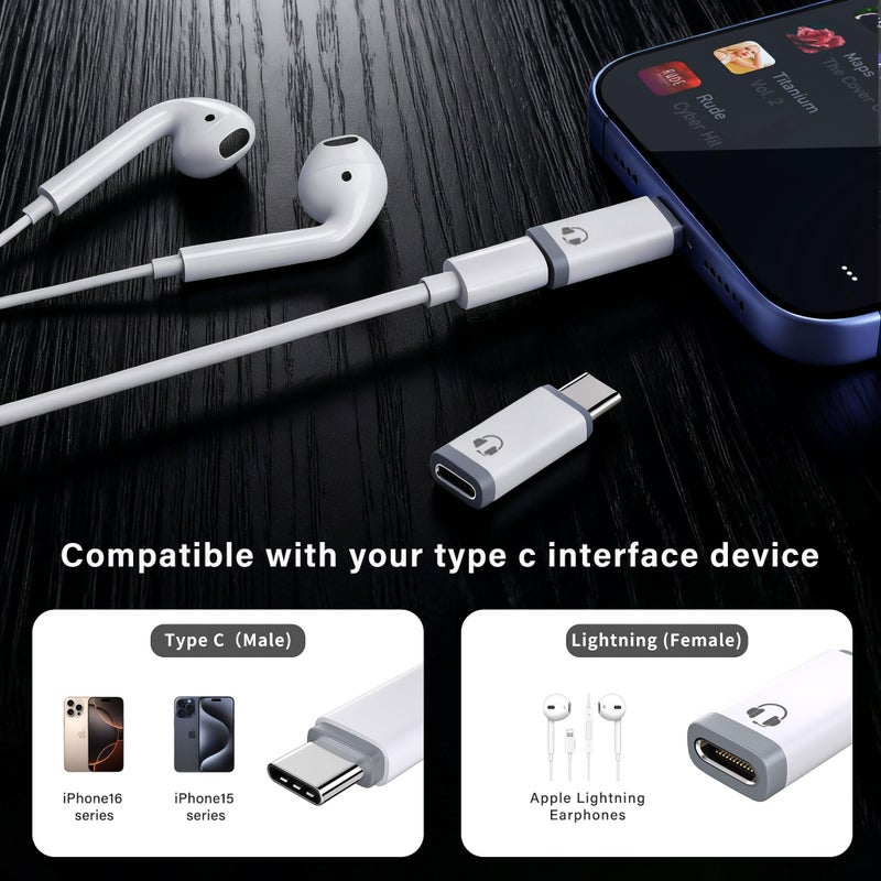NICE BUDDY Type-C to Lightning Audio Adapter, Headphone Converter for iPhone 15/ iPad Pro/Mac & Type-C Devices, Compatible with Lightning Earphones for Music/Calls/Control (No Charging/Data Support) - Image 3