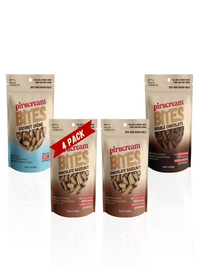 pirucream حزمة لفائف الوافر من بيروكريم - 2 بندق بالشوكولاتة 1 شوكولاتة مزدوجة 1 كريمة جوز الهند المحشوة بوافر مقرمشات مثالية لفترات استراحة الشاشة 7 أوقية لكل منها - Image 1