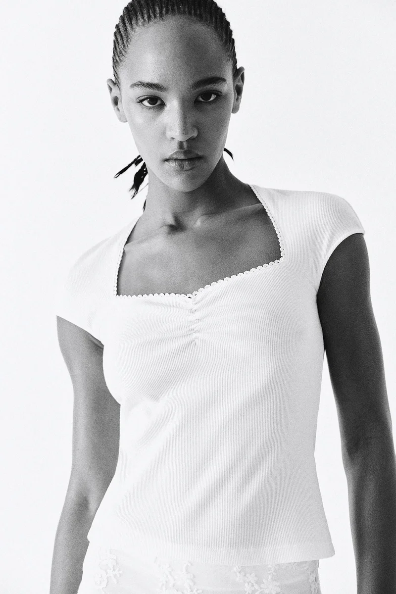 H&M Ribbed sweetheart-neck top