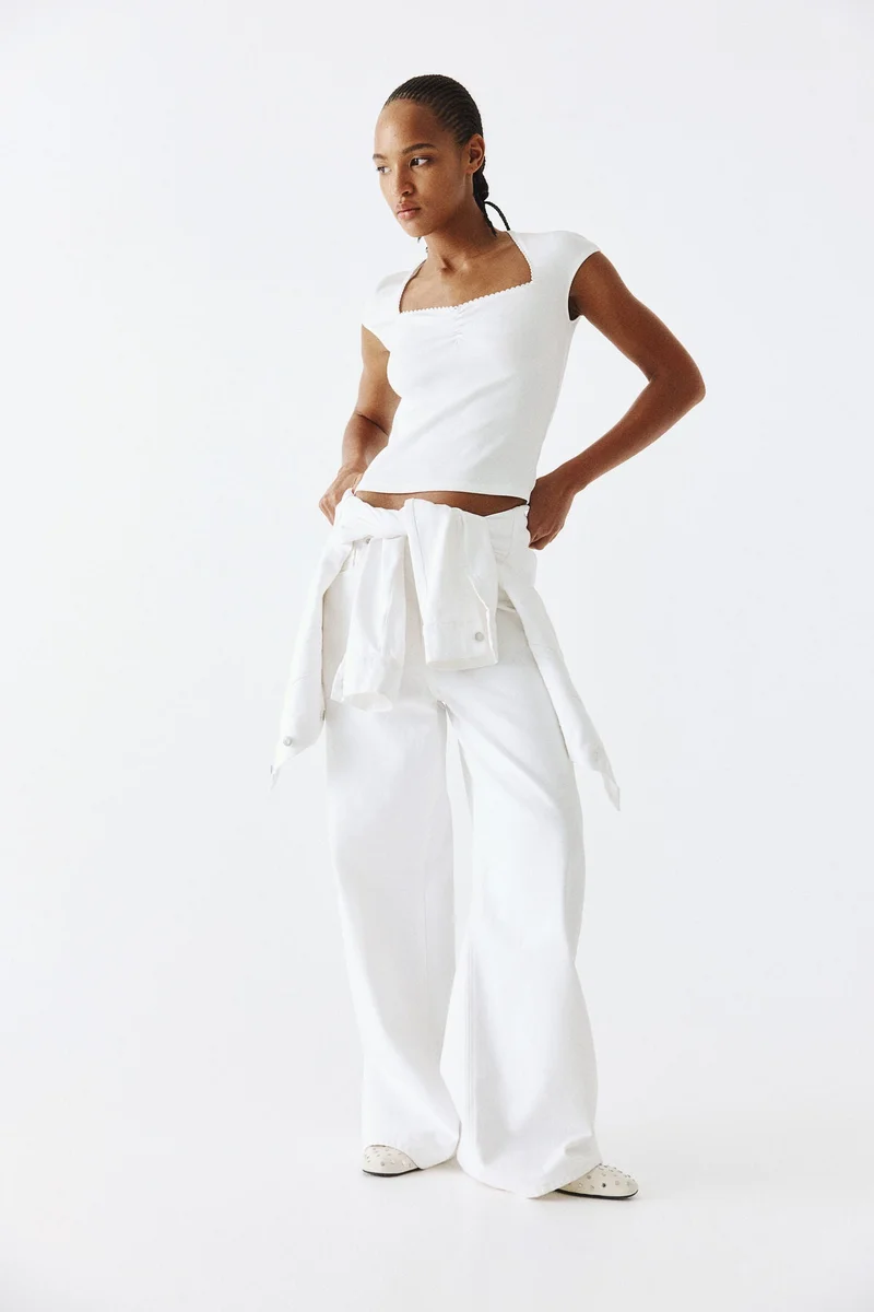 H&M Ribbed sweetheart-neck top