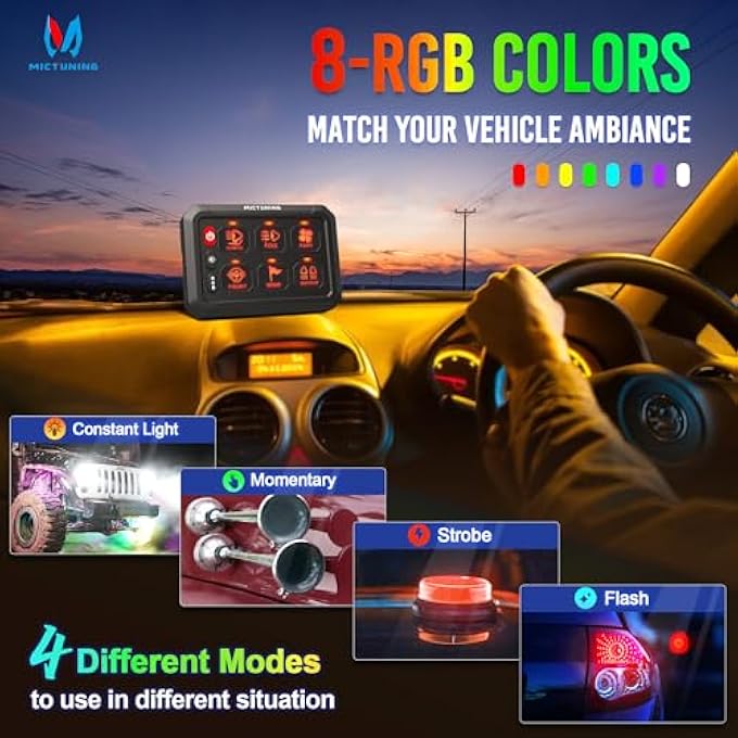 ميكتونينغ لوحة مفاتيح P1S RGB 6Gang مع تبديل الإضاءة الخلفية وأوضاع الستروب اللحظية وصندوق التحكم في مرحل السطوع بخمسة مستويات للشاحنات والمركبات البحرية ونظام الدوائر المتعددة الوظائف للطرق الوعرة بتصميم أنيق - Image 3