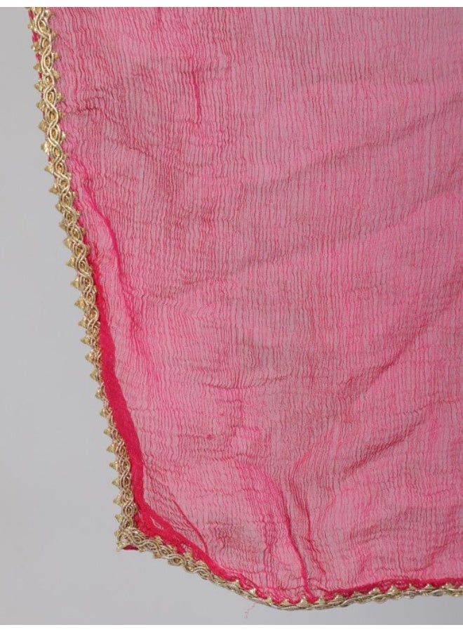 AKS Pink & Orange Brocade Zari Work Lehenga Choli With Dupatta Set - Image 3