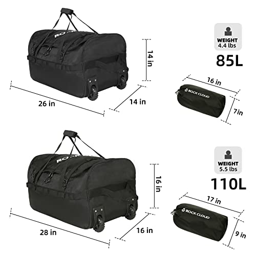 Rock Cloud Foldable Wheeled Duffel Bag with Widened Wheels 85L Rolling Duffle Bag Packable 26 inch for Travel Camping Sports - Image 2