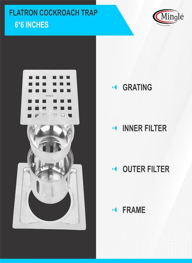Mingle® Floor Drain | 304-Grade Stainless Steel Drain Jali | 6 x 6 inches | Floor Drainer with Cockroach Trap (Flatron, 6 x 6) - Image 4