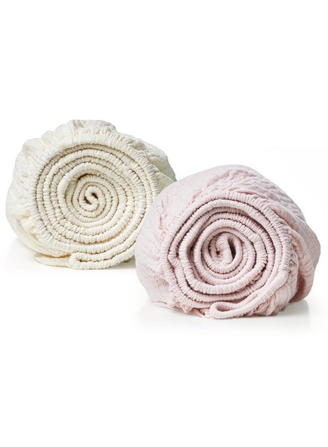 مام كوزي ملاءة سرير أطفال من Momcozy Muslin Fitted Bassinet، قطعتان من القطن الطبيعي الناعم القابل للتنفس مقاس 32 بوصة × 16 بوصة، ملاءة سرير محايدة مانعة للانزلاق للأولاد والبنات، مقاس صغير، وردي خدود وبيج  - Image 1