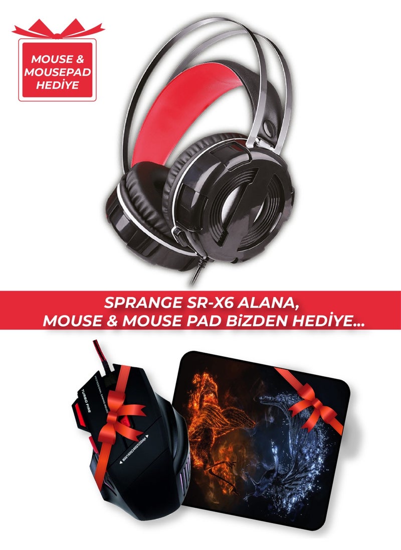 Sprange Sr-X6 USB + 3.5 mm Computer Headset (Mouse & Mousepad Gift)  - Image 1