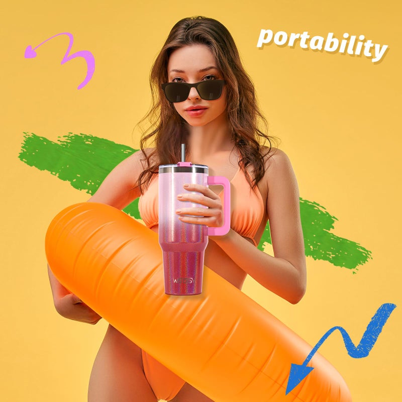 WATERSY 40 oz Shiny Tumbler with Handle and Straw,Stainless Steel Tumbler with Lid and Straw,Insulated Travel Mug(Cold for 34 Hours),Water Bottle for Iced Tea,Coffee (Red) - Image 5