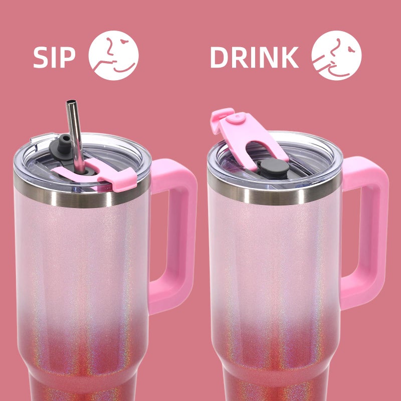 WATERSY 40 oz Shiny Tumbler with Handle and Straw,Stainless Steel Tumbler with Lid and Straw,Insulated Travel Mug(Cold for 34 Hours),Water Bottle for Iced Tea,Coffee (Red) - Image 3