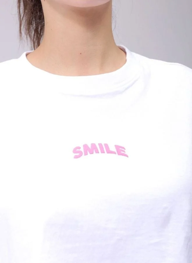 Freehand Women Boxy Fit Solid Crew Neck Short Sleeve Cropped T-Shirt