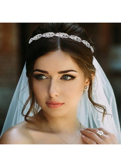 Oriamour Ammei Flower Design Rhinestone Crystal Wedding Headband Bridal Headpieces Simple Design Bridal Headband (Silver)  - Image 2