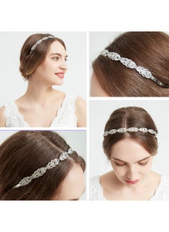 Oriamour Ammei Flower Design Rhinestone Crystal Wedding Headband Bridal Headpieces Simple Design Bridal Headband (Silver)  - Image 3