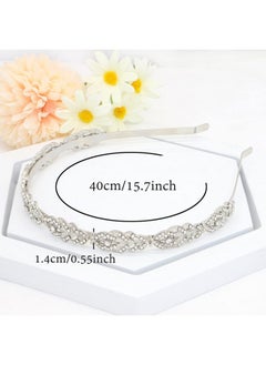 Oriamour Ammei Flower Design Rhinestone Crystal Wedding Headband Bridal Headpieces Simple Design Bridal Headband (Silver)  - Image 4