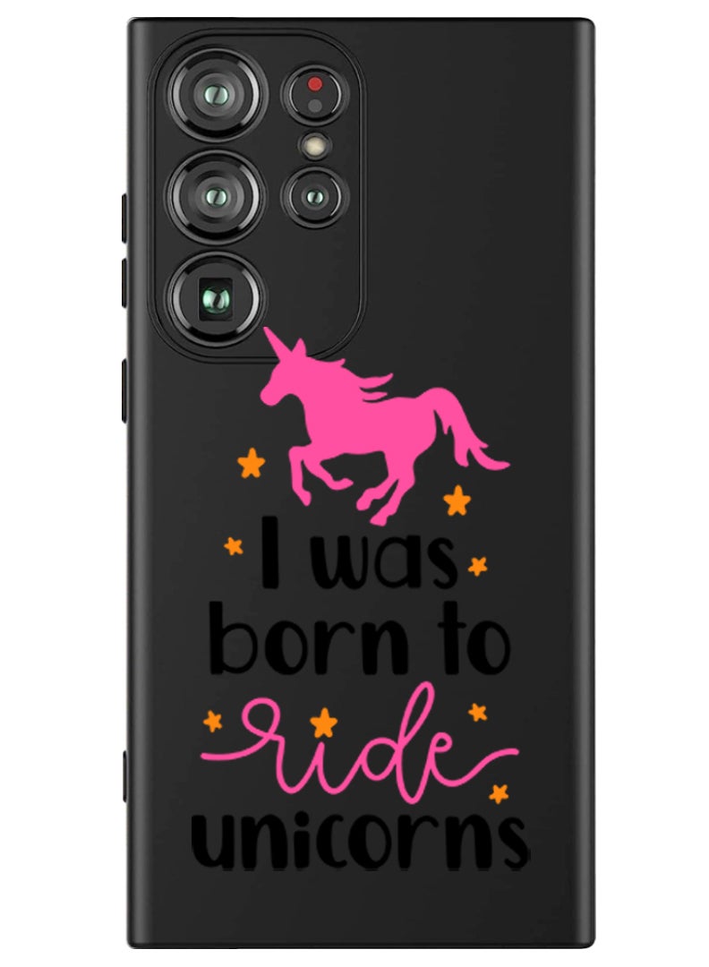 Theodor Protective Slim Fit Case Liquid Silicone Cover with Full Body Protection Anti-Scratch Shockproof Case For Samsung Galaxy S24 Ultra (Black) - I was born to ride Unicorns - Image 1