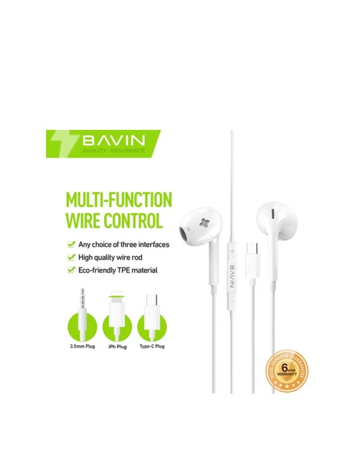 Bavin HX-866 3.5mm Wired Earphones – In-Ear Stereo Headphones with Built-in Microphone, In-Line Volume Control, High-Fidelity Sound, Universal Compatibility with Smartphones, Tablets, and Audio Devices - Image 2
