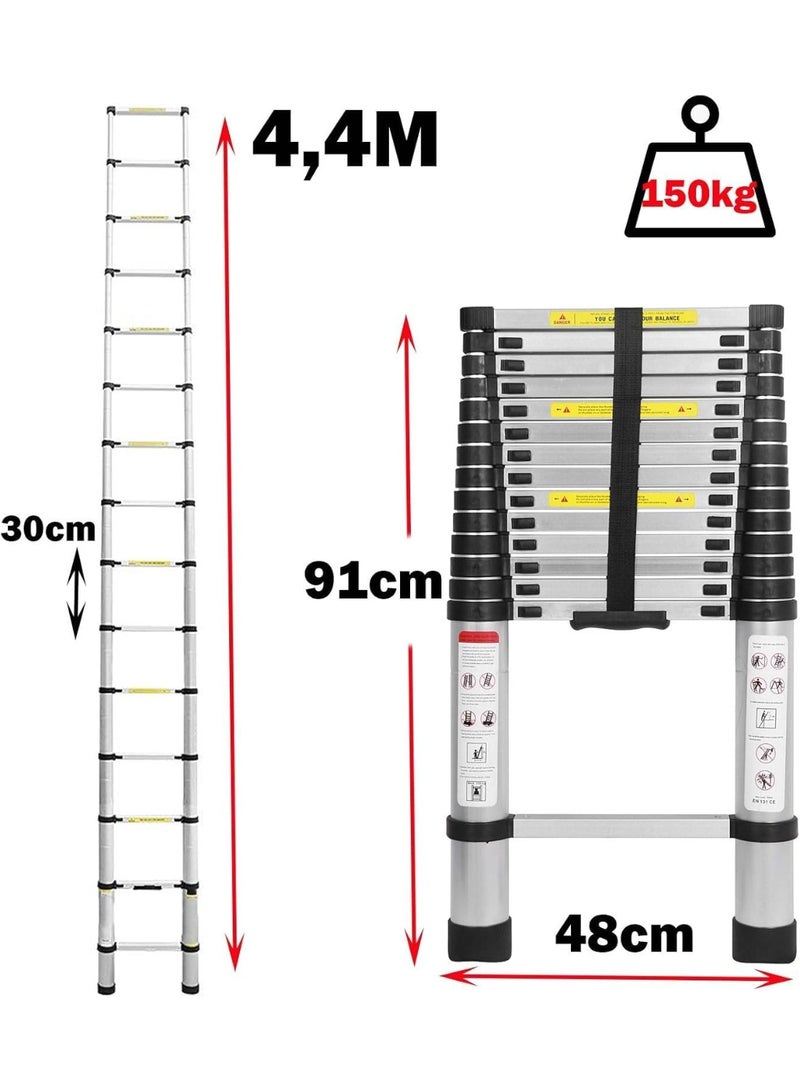 Aluminium Telescopic Folding Ladder – Lightweight Multi-Purpose Extendable Step Ladder, Non-Slip, 150 kg Load – 2.6m to 5m - Image 2
