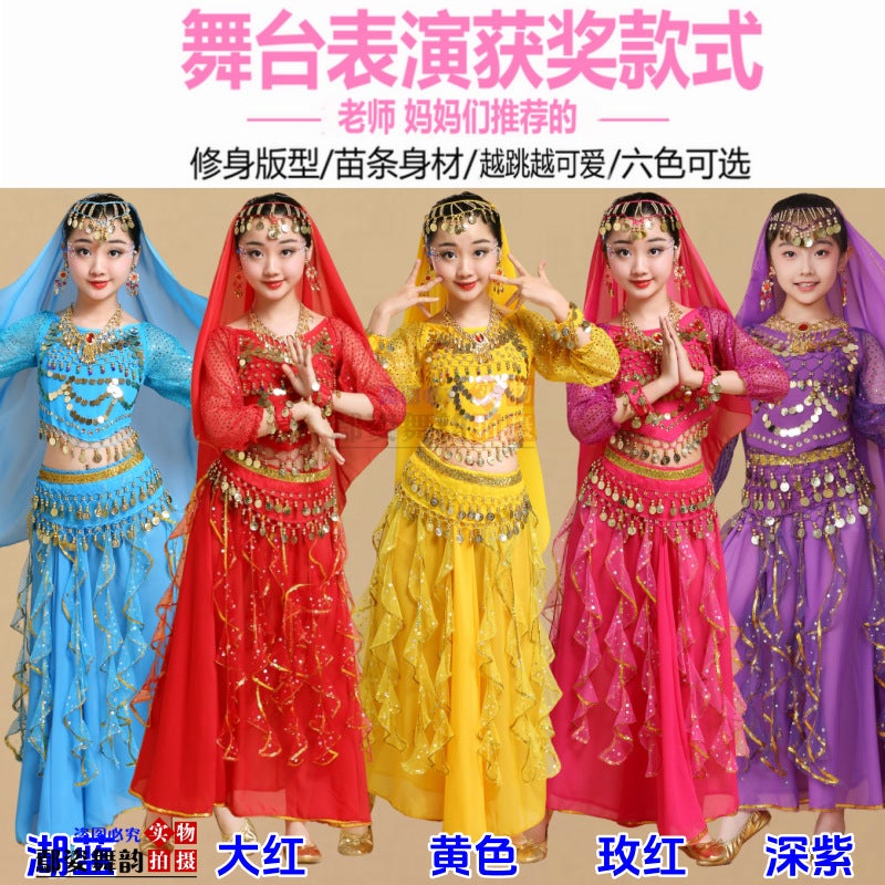 Children'S Long-Sleeved Indian Dance Performance Clothing Xinjiang Dance Performance Clothing Girls Belly Dance Clothing Toddler Ethnic Dance Clothing - Image 3
